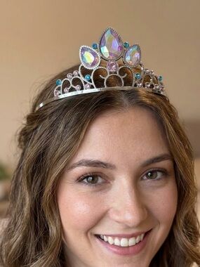 Crystal Jeweled Tiara Headpiece in Iridescent and Silver